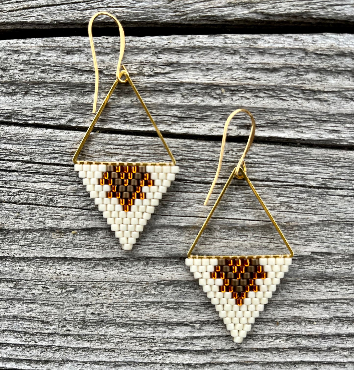 Cream, Copper and Metallic brown handmade earrings