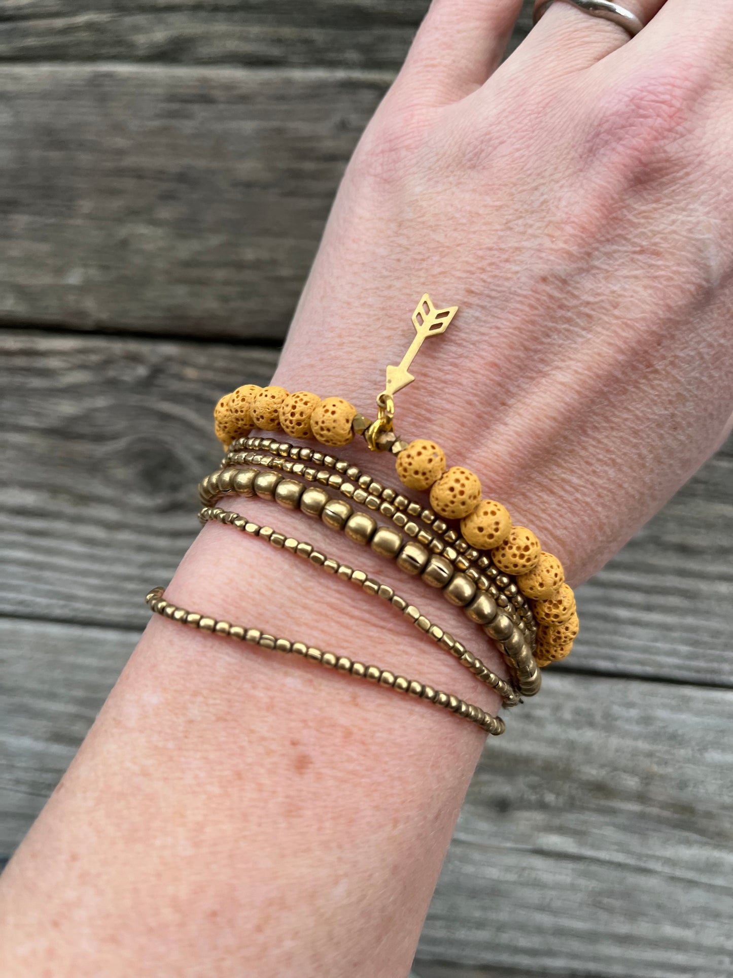 Mustard Lava Bead Bracelet (with charm)