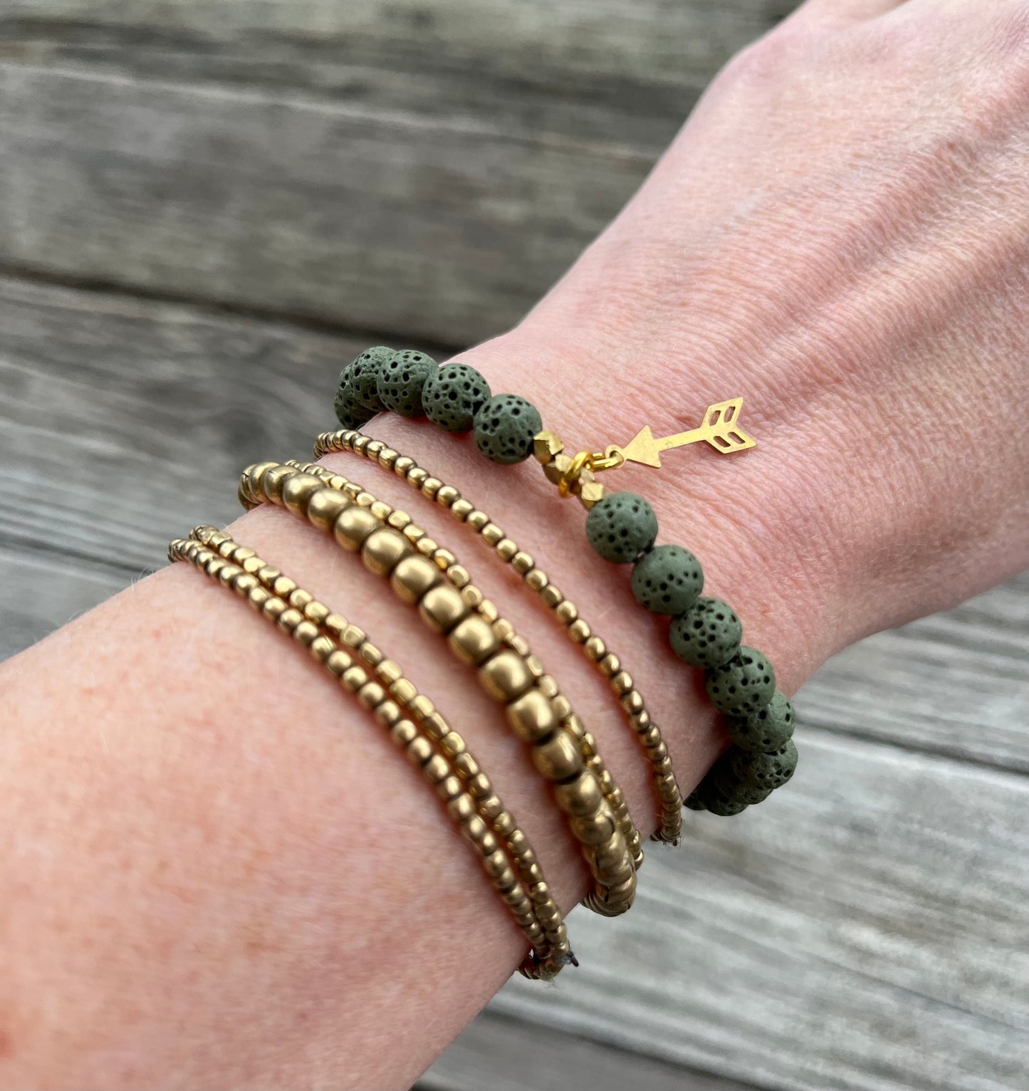 Handmade Green Lava bead bracelet (with charm)