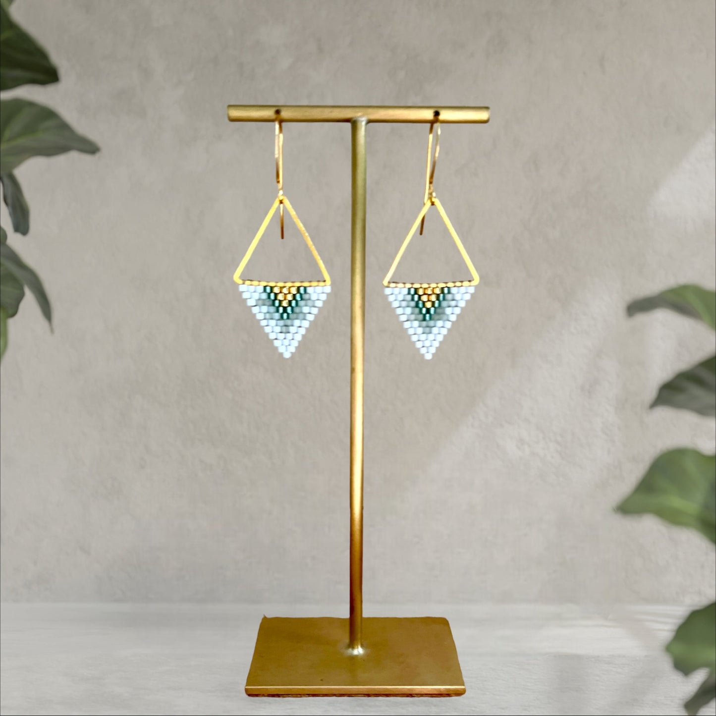 White, Sage, Gold coloured and crystal faceted beaded earrings